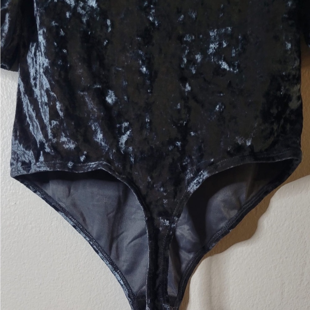 NWT Free People Don't You Wish Velvet Bodysuit V-neck Sunflower Seed Gray Sz XS - Picture 5 of 10